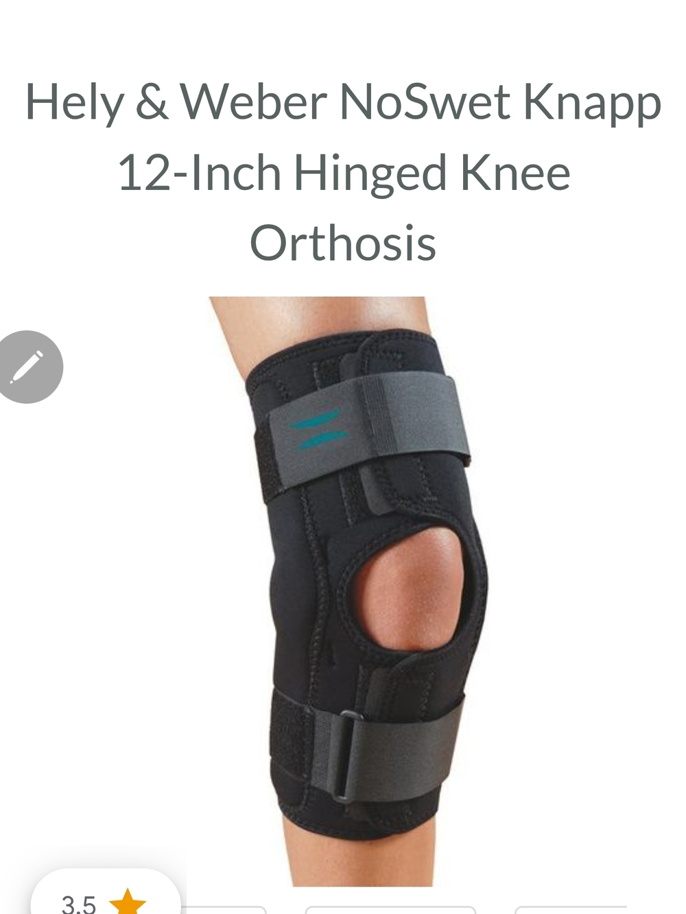 Hely & Weber NoSwet Knapp 12-Inch Hinged Knee Orthosis - Black. Large. BRAND NEW